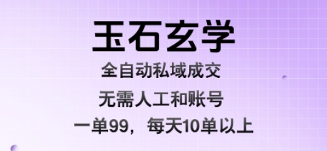 玉石玄学全自动私域成交，一单99每天十单以上，无需人工和矩阵账号，蓝海项目直接干-狂人资源网