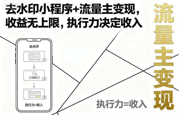 去水印小程序+流量主变现，收益无上限，执行力决定收入-狂人资源网