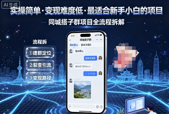 实操简单，变现难度低，最适合新手小白做的项目，每天轻松收入3张，同城搭子群项目全流程拆解-狂人资源网