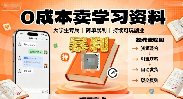 0成本卖学习资料，面向大学生，简单暴利，持续可玩-狂人资源网