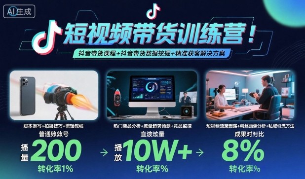 短视频带货训练营，抖音带货课程+抖音带货数据挖掘+精准获客解决方案-狂人资源网