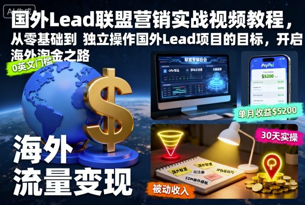 国外Lead联盟营销实战视频教程，从零基础到独立操作国外Lead项目的目标，开启海外淘金之路-狂人资源网