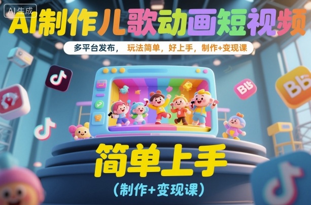 AI制作儿歌动画短视频，多平台发布，玩法简单，好上手，制作+变现课-狂人资源网