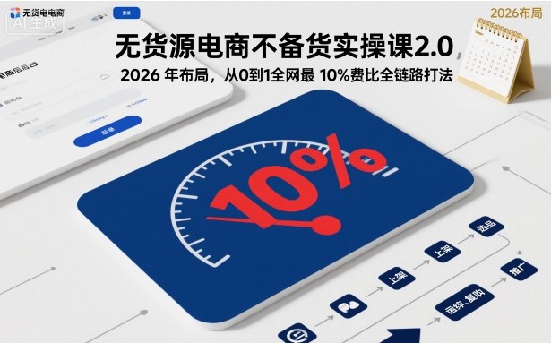 无货源电商不备货实操课2.0，2026年布局，从0到1全网最低10%费比全链路打法【更新】-狂人资源网