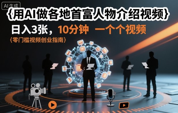 用AI做各地首富人物介绍视频，日入3张，10分钟一个视频-狂人资源网