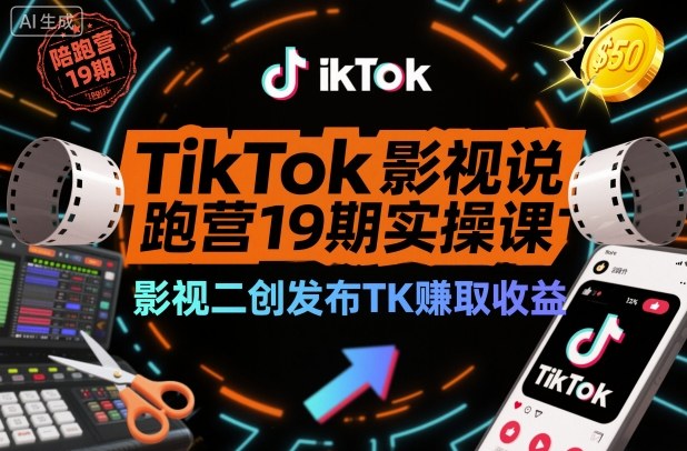 TikTok影视解说陪跑营19期实操课，影视二创发布TK賺取收益，万播收益50美金（更新）-狂人资源网