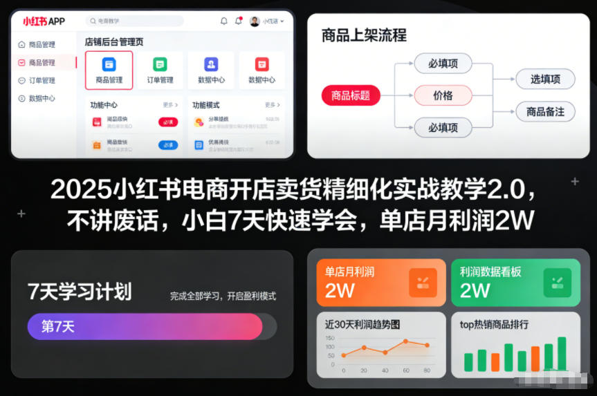 2025小红书电商开店卖货精细化实战教学2.0，不讲废话，小白7天快速学会，单店月利润2W-狂人资源网