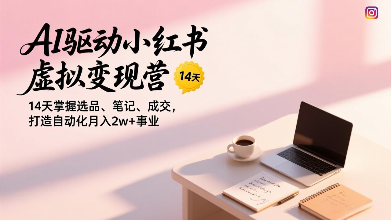 AI驱动小红书虚拟变现营，14天掌握选品、笔记、成交，打造自动化月入2w+事业-狂人资源网