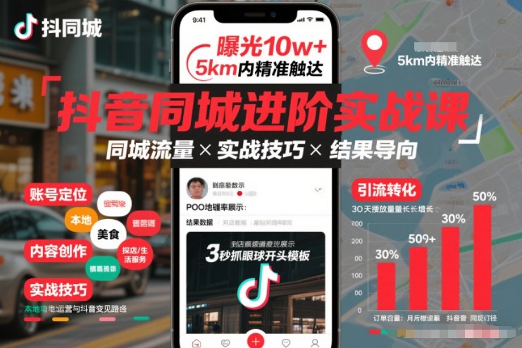 抖音同城进阶实战课，助你同城流量拿到结果-狂人资源网