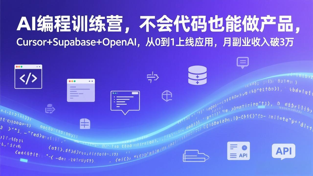 AI编程训练营，不会代码也能做产品，Cursor+Supabase+OpenAI，从0到1上线应用，月副业收入破3万-狂人资源网