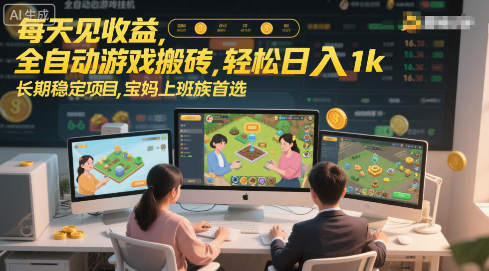 每天见收益，全自动游戏搬砖，轻松日入1k，长期稳定项目，宝妈上班族首选-狂人资源网