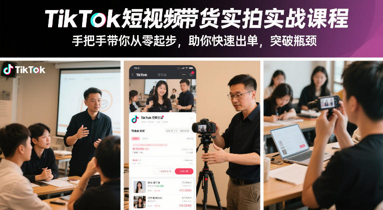 TikTok短视频带货实拍实战课程，手把手带你从零起步，助你快速出单，突破瓶颈-狂人资源网