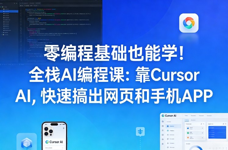 零编程基础也能学！全栈AI编程课：靠Cursor AI，快速搞出网页和手机APP-狂人资源网