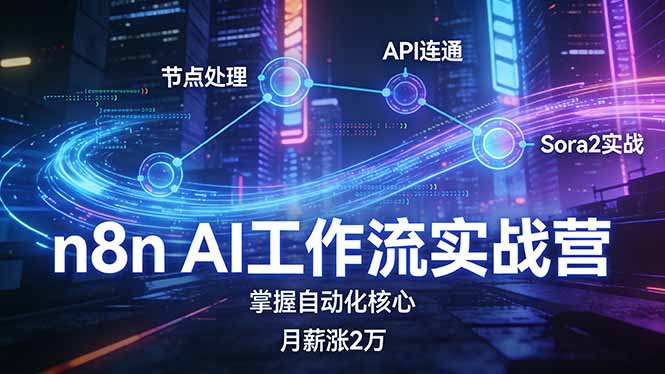 n8n AI工作流实战营，节点处理+API连通+Sora2实战，掌握自动化核心月薪涨2万-狂人资源网