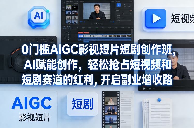 0门槛AIGC影视短片短剧创作班，AI赋能创作，轻松抢占短视频和短剧赛道的红利，开启副业增收路-狂人资源网