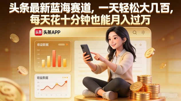 头条最新蓝海赛道，一天轻松大几张，每天花十分钟也能月入过1W-狂人资源网