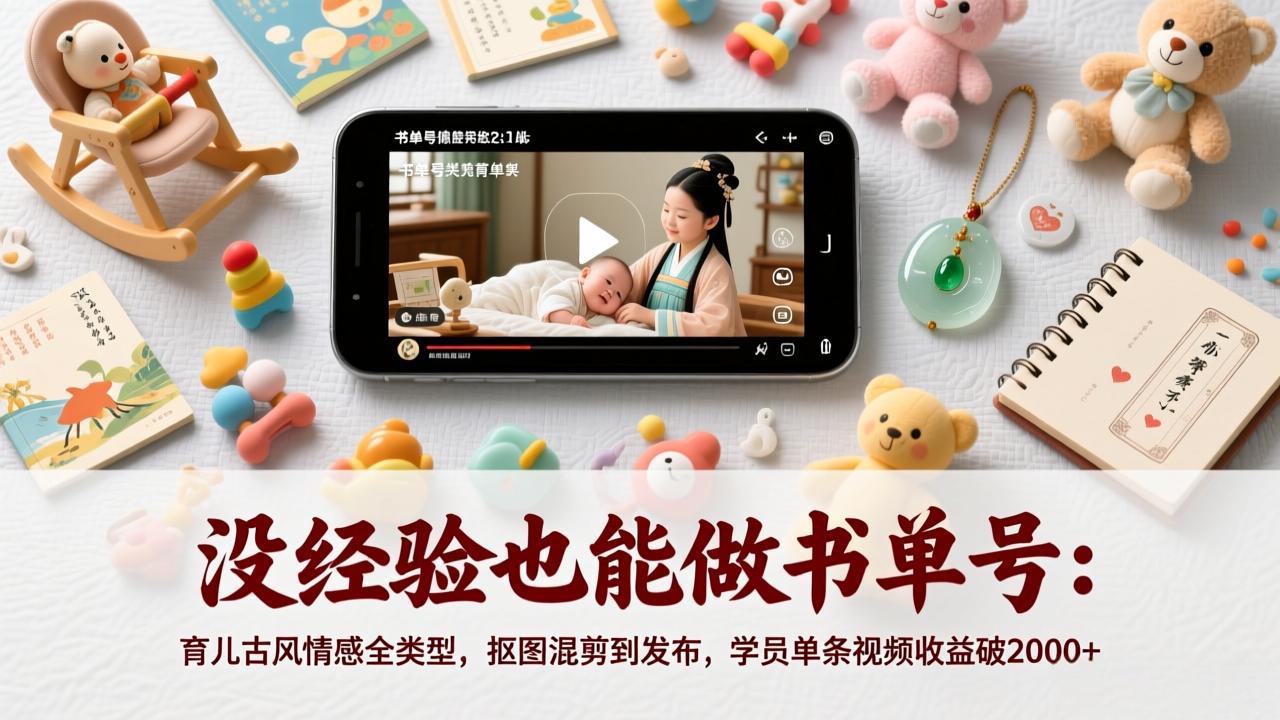 没经验也能做书单号：育儿古风情感全类型，抠图混剪到发布，学员单条视频收益破2000+-狂人资源网