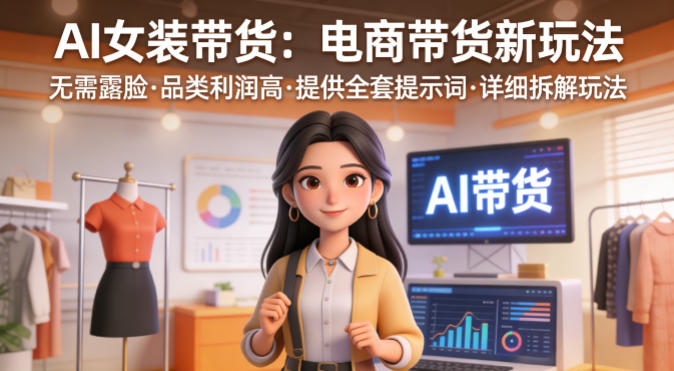 AI女装带货，电商带货新玩法，无需露脸，品类利润高，提供全套提示词，详细拆解玩法-狂人资源网